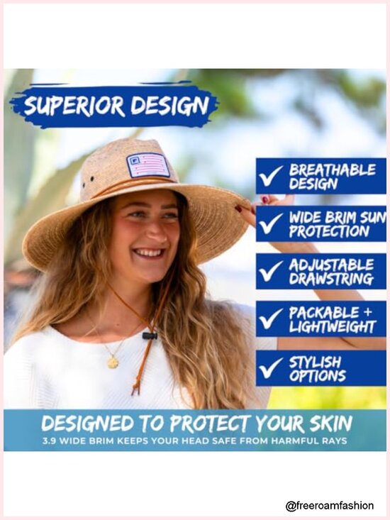 Stone-Washed Straw Lifeguard Hat with Drawstring - Packable Sun Hat for Beach